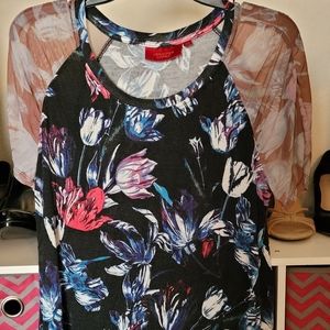 Jennifer Lopez Floral Blouse with Sheer Sleeves